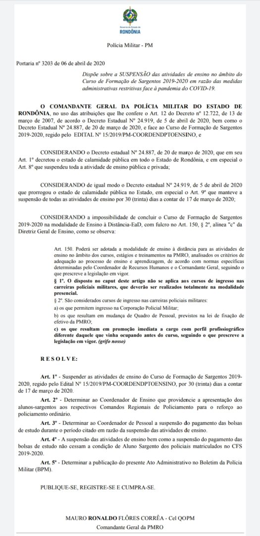 CURSO DE SARGENTO É SUSPENSO PELO COMANDANTE DA PM CURSO DE SARGENTO É SUSPENSO PELO COMANDANTE DA PM