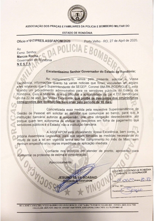 SUSPENSÃO DOS EMPRÉSTIMOS CONSIGNADOS DOS SERVIDORES PÚBLICOS DO ESTADO DE RONDÔNIA SUSPENSÃO DOS EMPRÉSTIMOS CONSIGNADOS DOS SERVIDORES PÚBLICOS DO ESTADO DE RONDÔNIA
