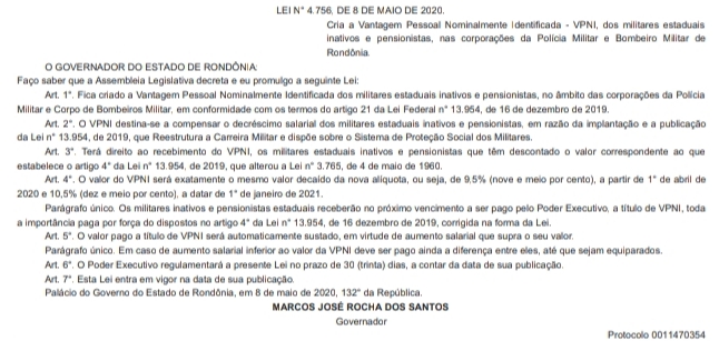 VITÓRIA: Governador de Rondônia sanciona Lei que cria a VPNI VITÓRIA: Governador de Rondônia sanciona Lei que cria a VPNI