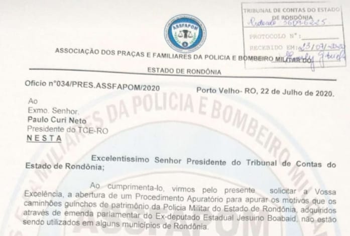 ASSFAPOM encaminha ofício ao TCE solicitando apuração do não uso dos guinchos da PM/RO ASSFAPOM encaminha ofício ao TCE solicitando apuração do não uso dos guinchos da PM/RO