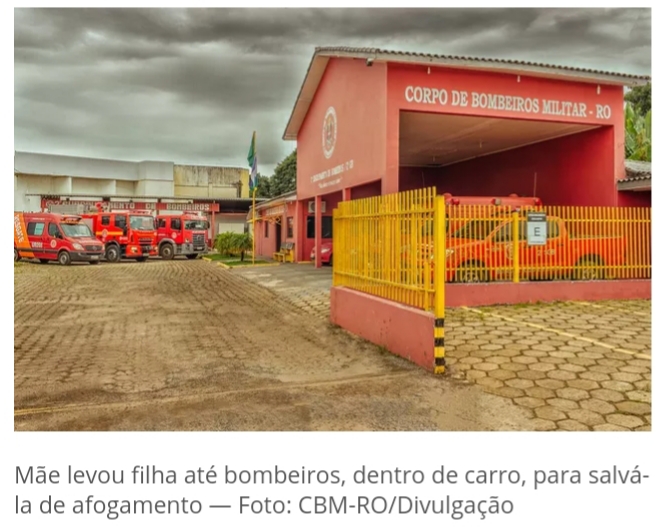 Rondônia- Mãe leva bebê afogada a quartel e Bombeiros conseguem reanimá-la Rondônia- Mãe leva bebê afogada a quartel e Bombeiros conseguem reanimá-la