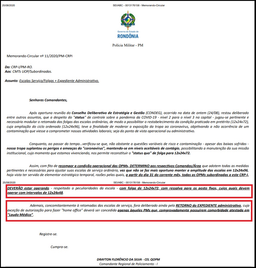 ABSURDO: Mais de 500 casos confirmados de Covid-19 na PM-RO e escalas de serviço voltam ao normal ABSURDO: Mais de 500 casos confirmados de Covid-19 na PM-RO e escalas de serviço voltam ao normal